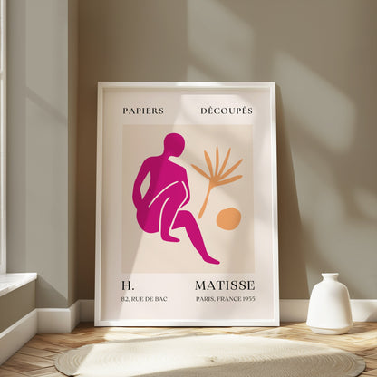 Henri Matisse inspired art print poster in a white frame, leaning against a gray wall with natural light, perfect for modern wall art.