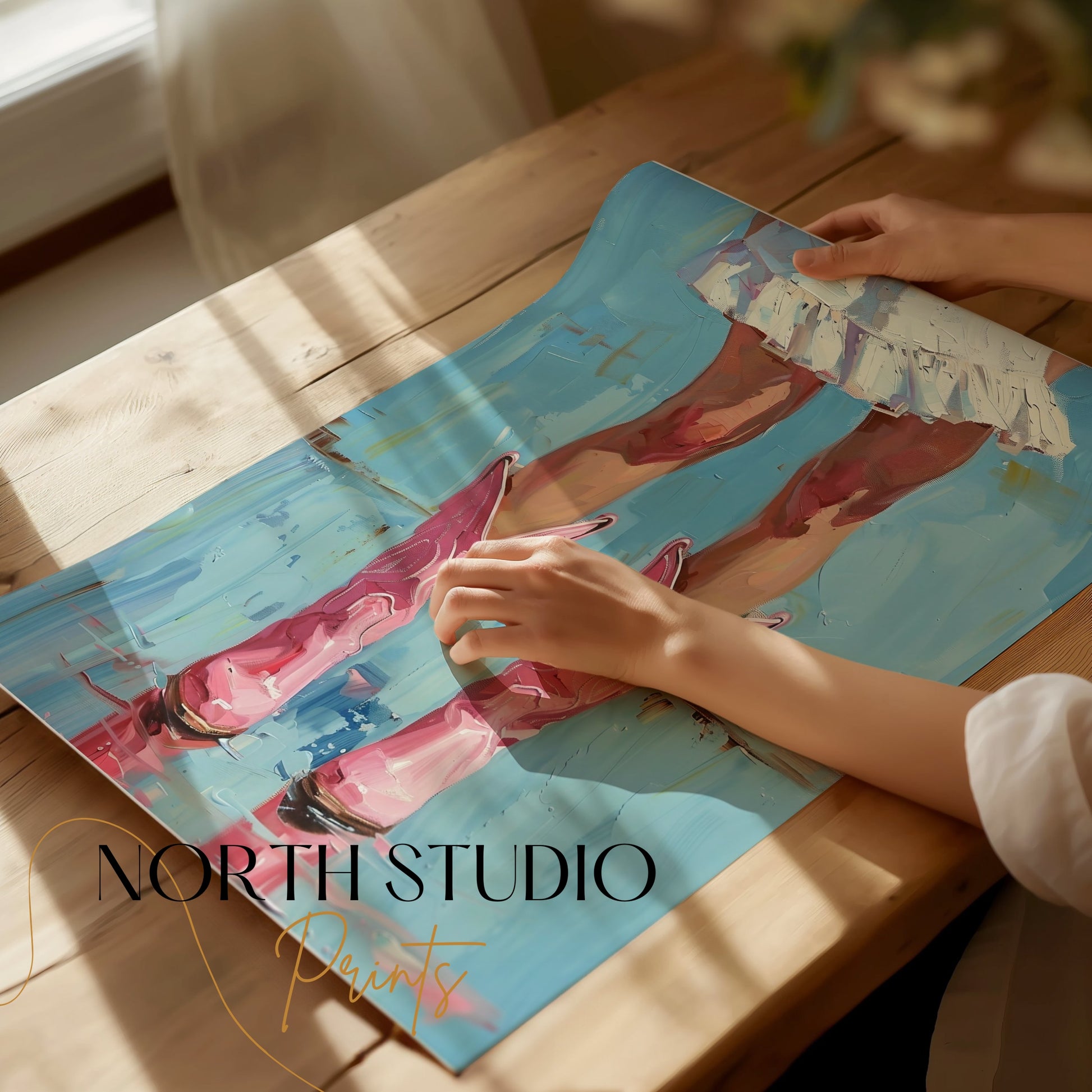 Premium Poster of Stylish Pink Cowgirl Boots with Ruffled Skirt Posters