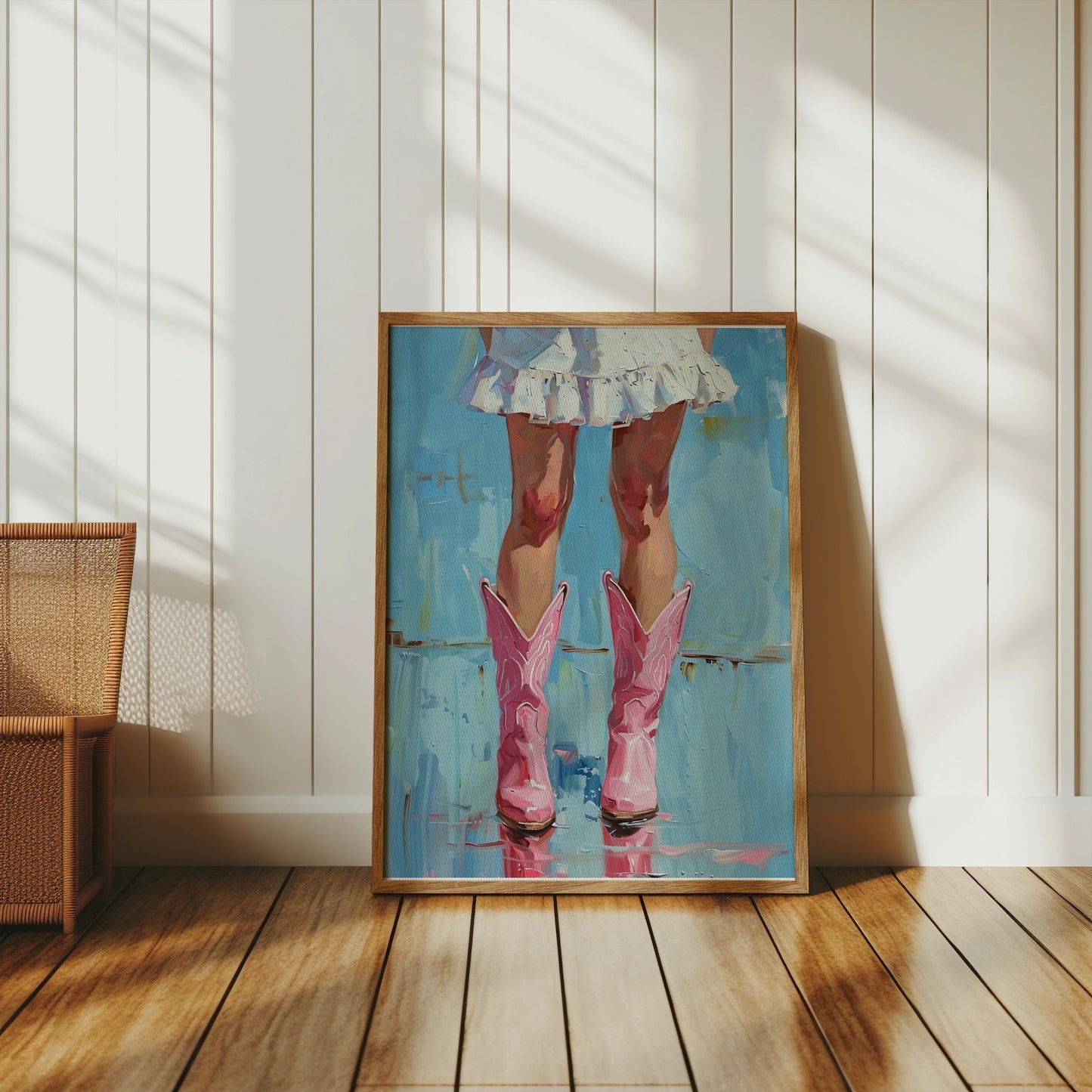 Premium Poster of Stylish Pink Cowgirl Boots with Ruffled Skirt Posters
