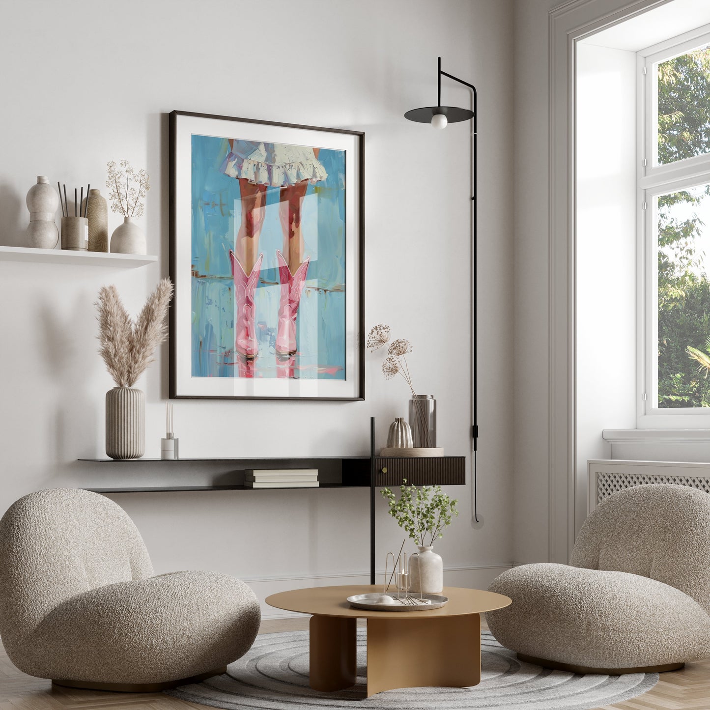 Premium Poster of Stylish Pink Cowgirl Boots with Ruffled Skirt Posters