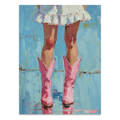 Premium Poster of Stylish Pink Cowgirl Boots with Ruffled Skirt Posters