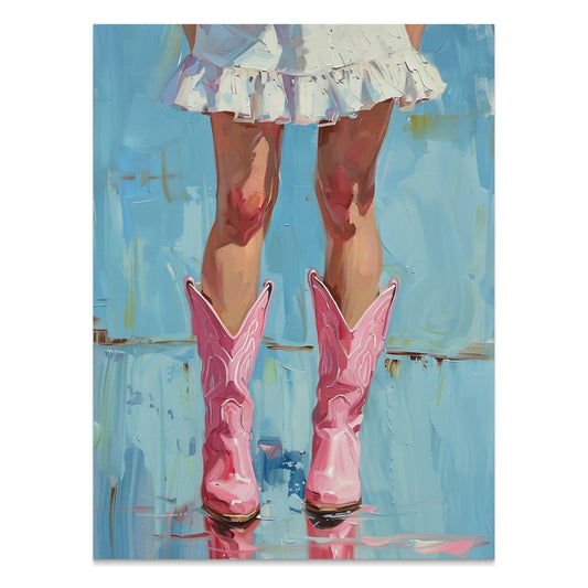 Premium Poster of Stylish Pink Cowgirl Boots with Ruffled Skirt Posters