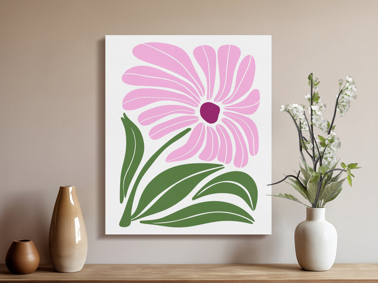 Premium Poster of Stylish Pink Floral Wall Art Ready to Hang Canvas Wraps