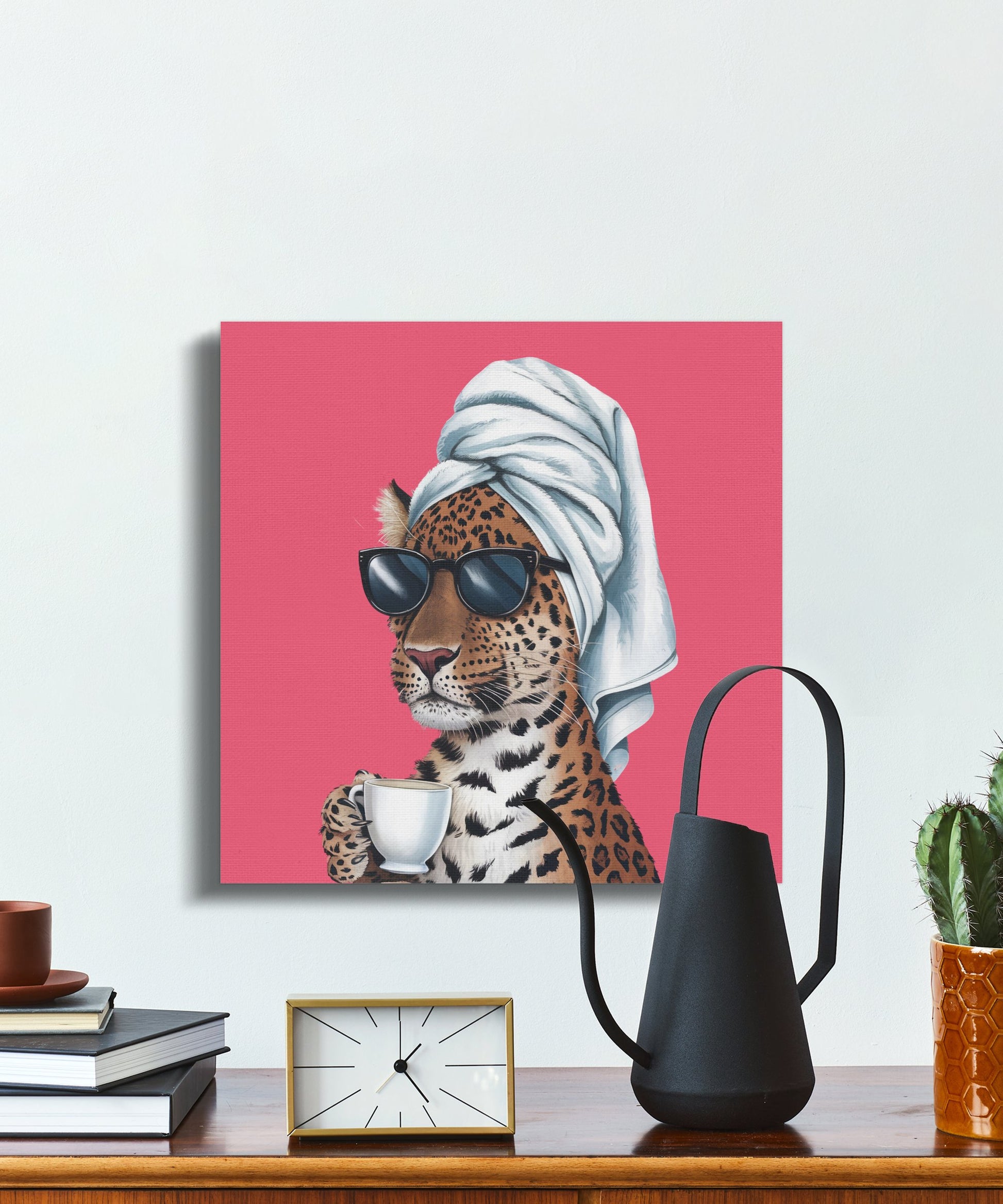 Premium Poster of Stylish Retro Leopard with Sunglasses Canvas Wraps