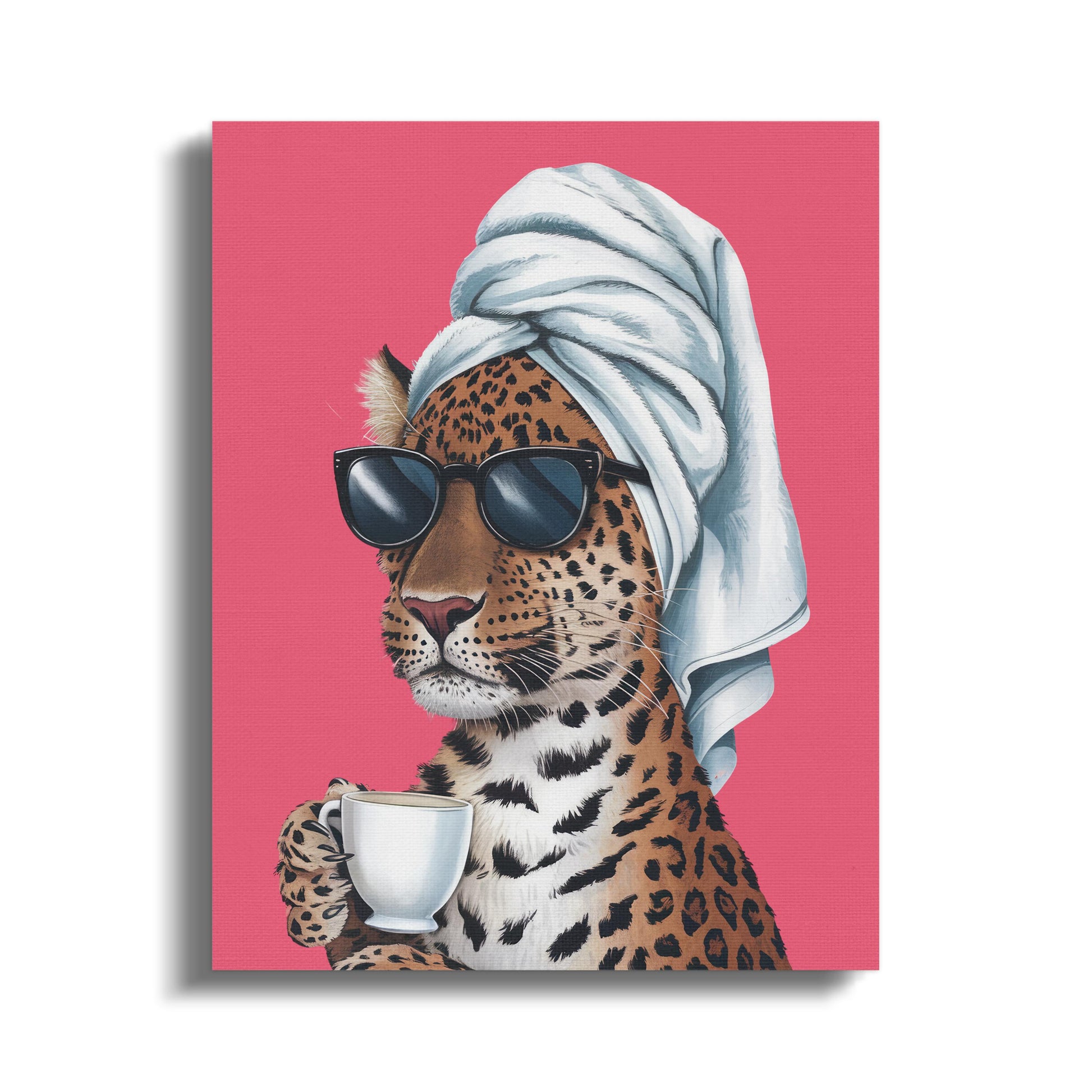 Premium Poster of Stylish Retro Leopard with Sunglasses Canvas Wraps