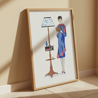 Premium Poster of Stylish Retro Woman Reading Next to a Lamp Posters
