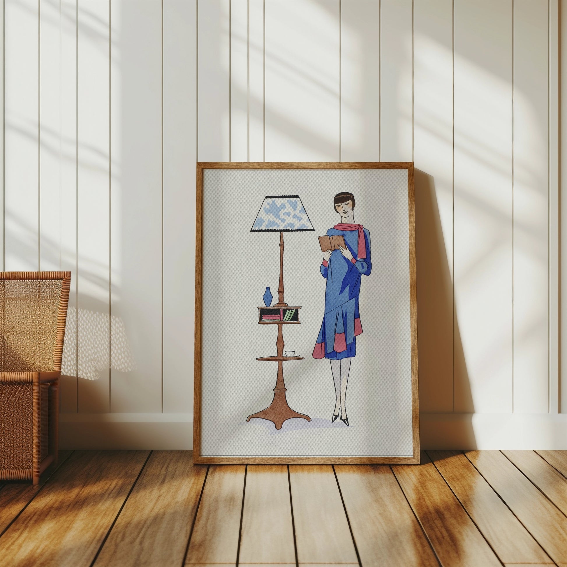 Premium Poster of Stylish Retro Woman Reading Next to a Lamp Posters