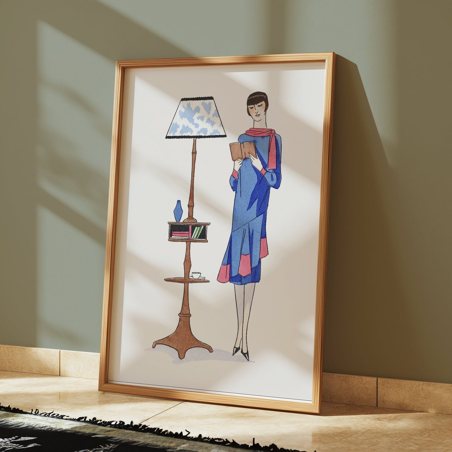 Premium Poster of Stylish Retro Woman Reading Next to a Lamp Posters