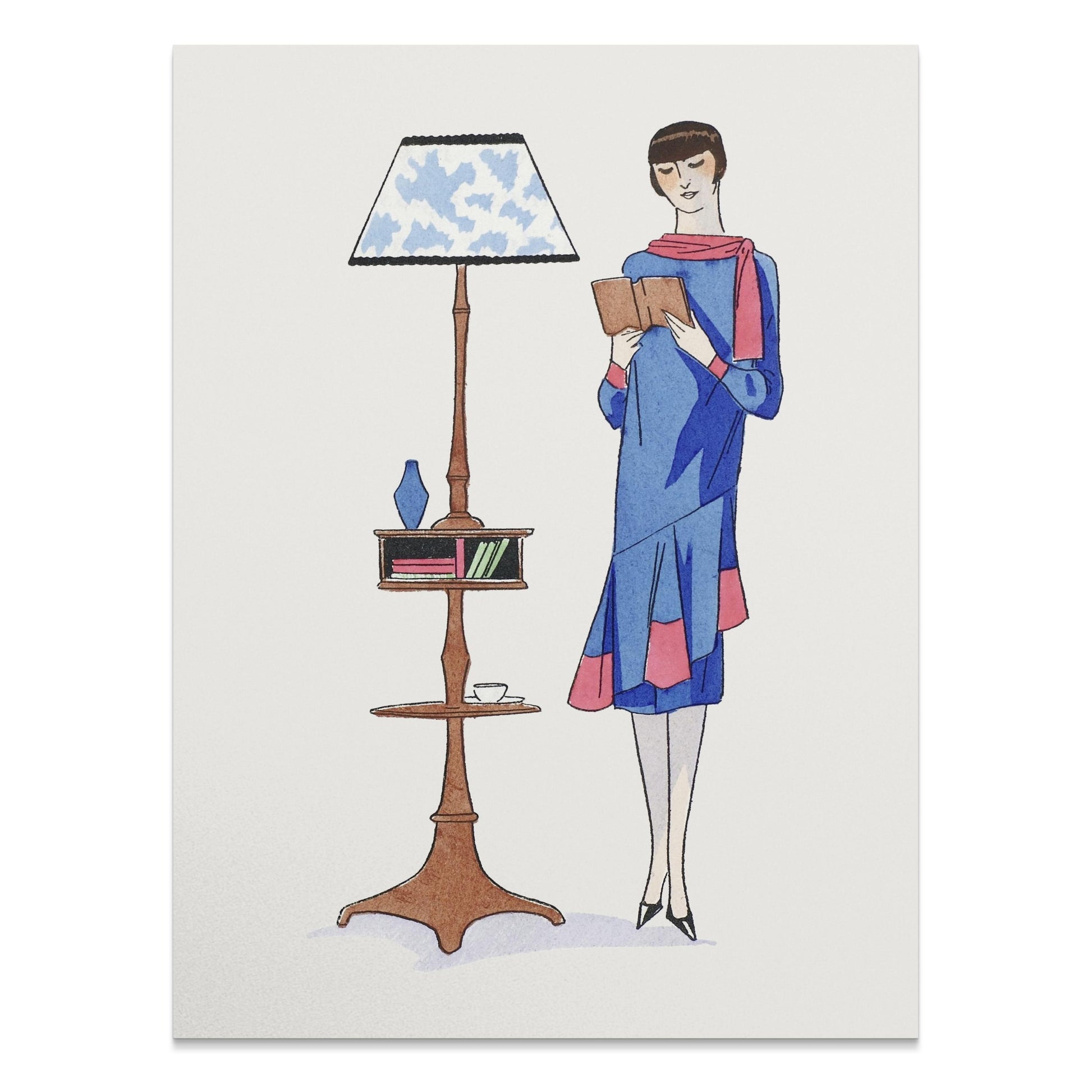 Premium Poster of Stylish Retro Woman Reading Next to a Lamp Posters