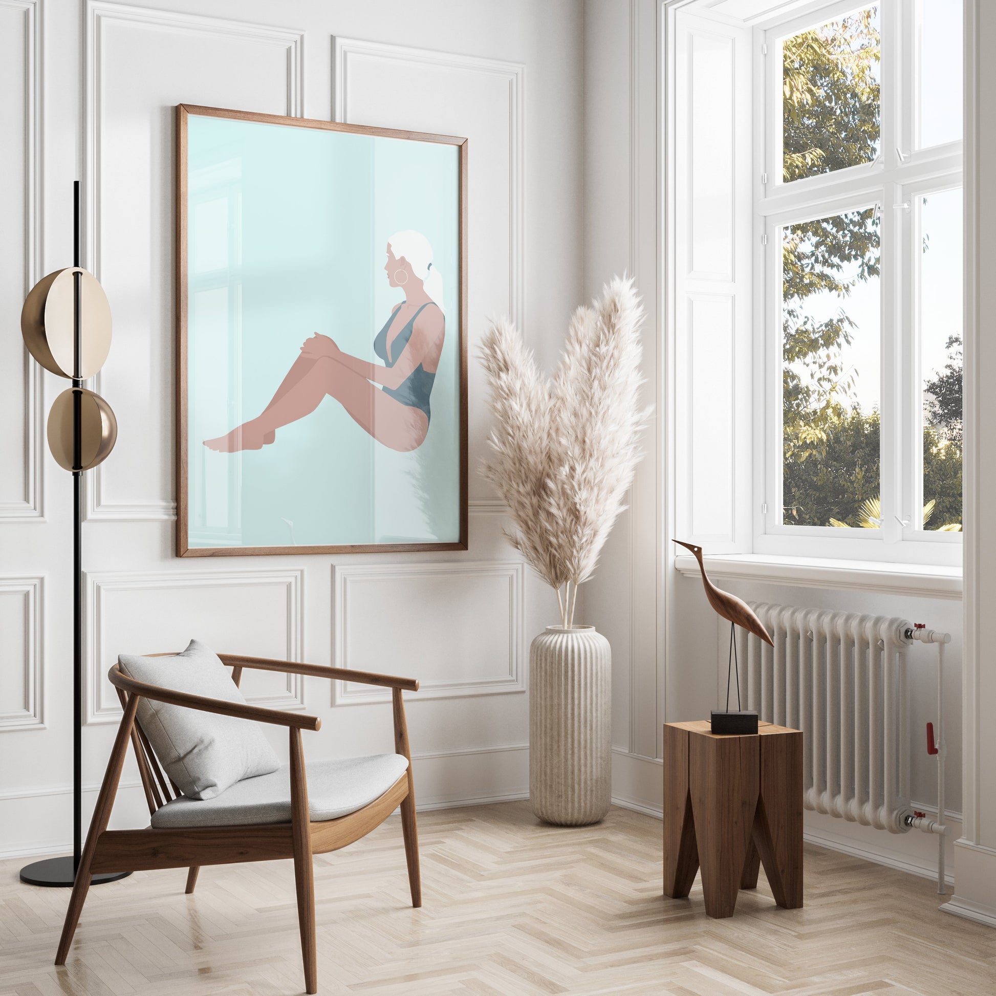 Premium Poster of Stylish Woman in Swimsuit Relaxing Art Posters
