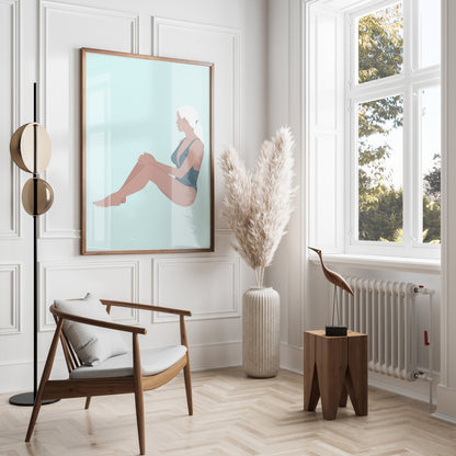 Premium Poster of Stylish Woman in Swimsuit Relaxing Art Posters