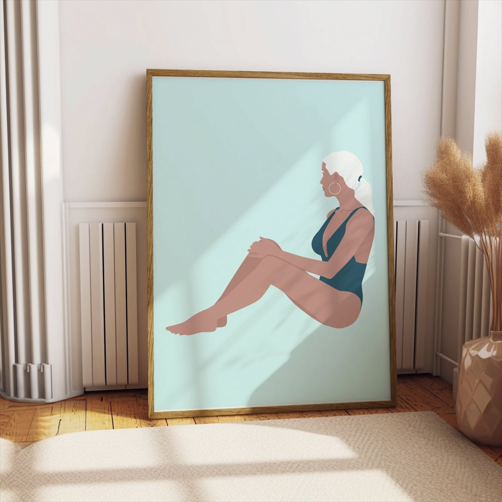 Premium Poster of Stylish Woman in Swimsuit Relaxing Art Posters