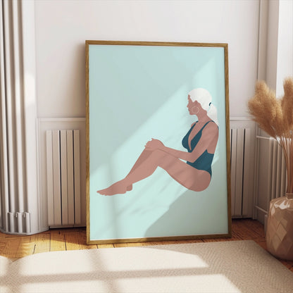 Premium Poster of Stylish Woman in Swimsuit Relaxing Art Posters