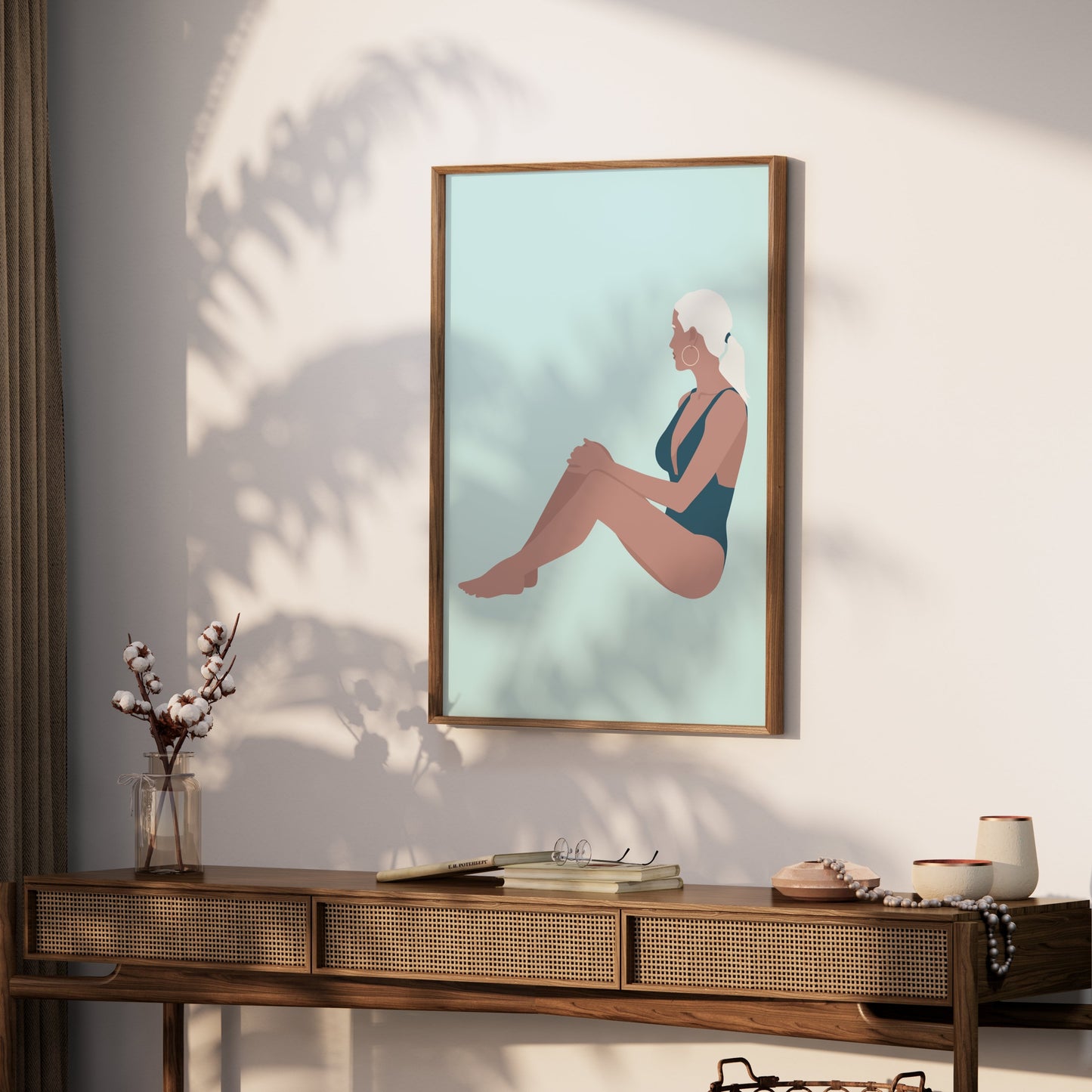 Premium Poster of Stylish Woman in Swimsuit Relaxing Art Posters
