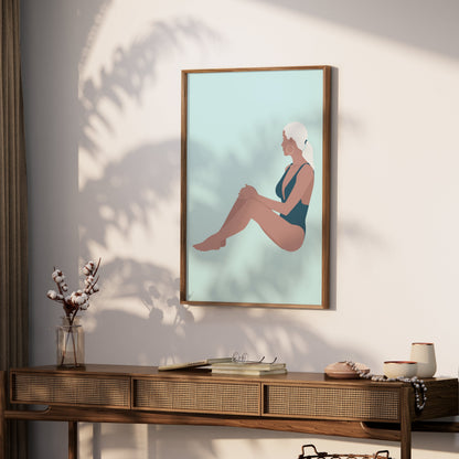 Premium Poster of Stylish Woman in Swimsuit Relaxing Art Posters