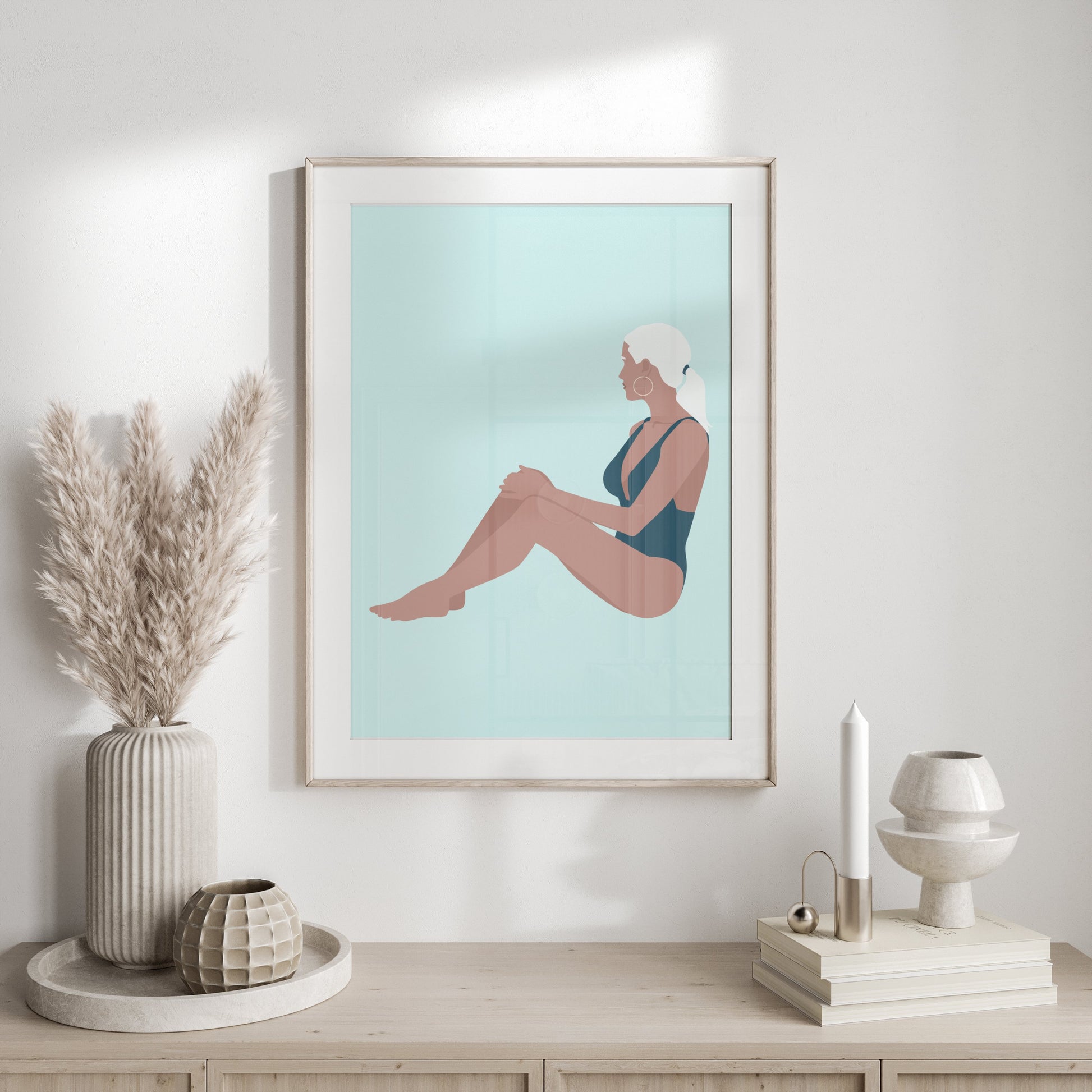 Premium Poster of Stylish Woman in Swimsuit Relaxing Art Posters