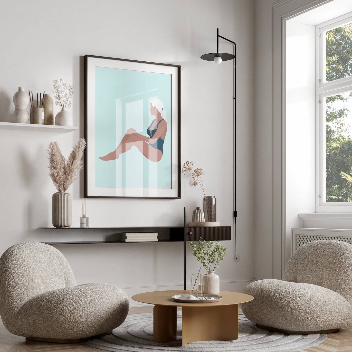 Premium Poster of Stylish Woman in Swimsuit Relaxing Art Posters