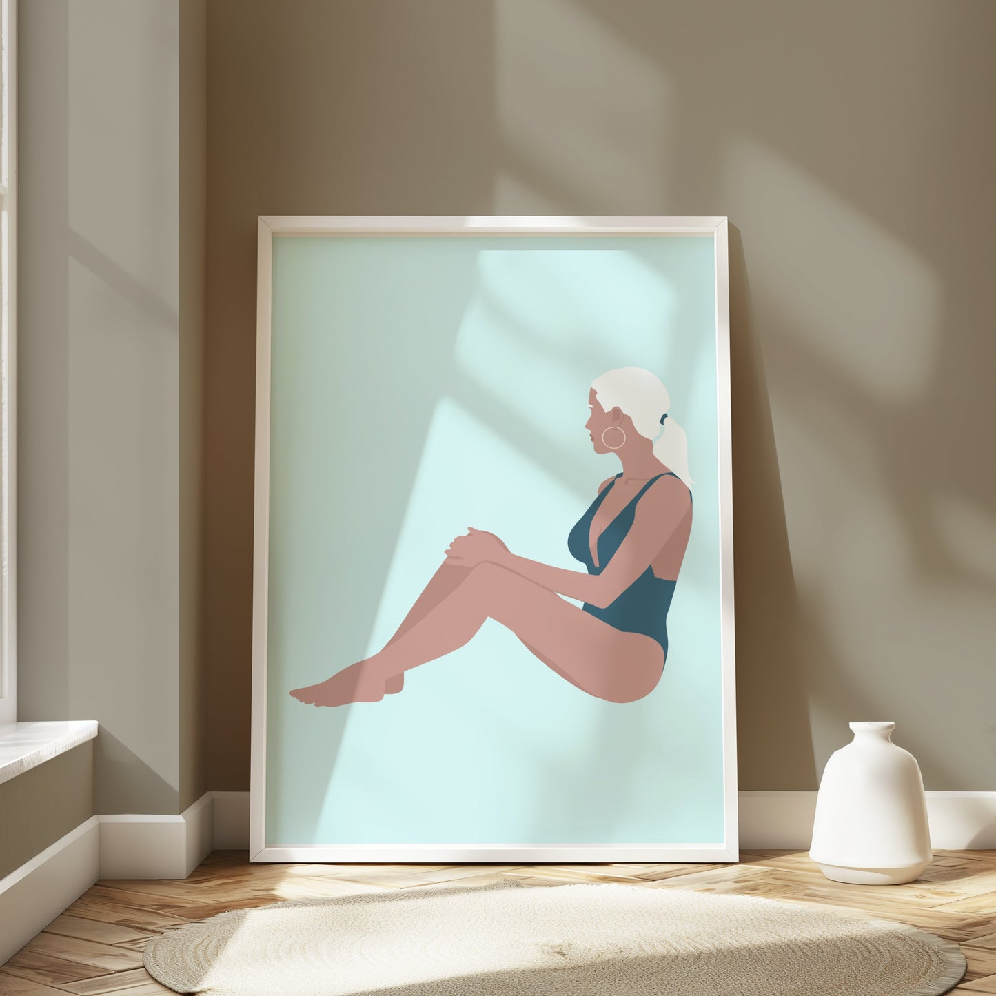 Premium Poster of Stylish Woman in Swimsuit Relaxing Art Posters