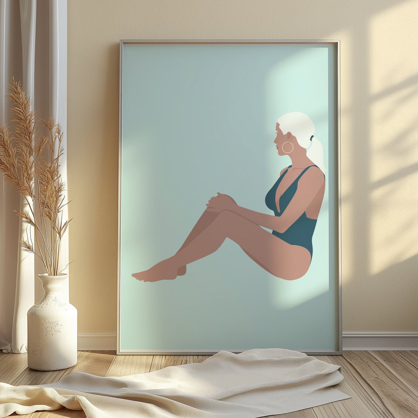 Premium Poster of Stylish Woman in Swimsuit Relaxing Art Posters