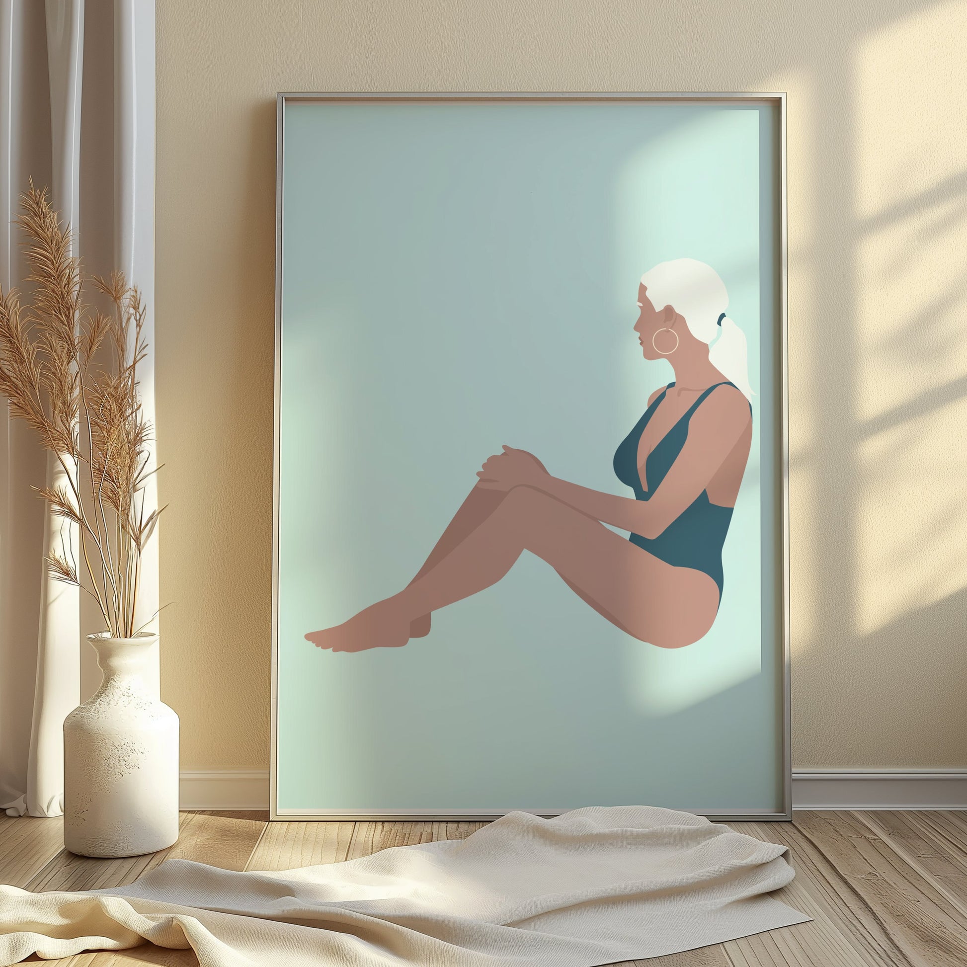 Premium Poster of Stylish Woman in Swimsuit Relaxing Art Posters
