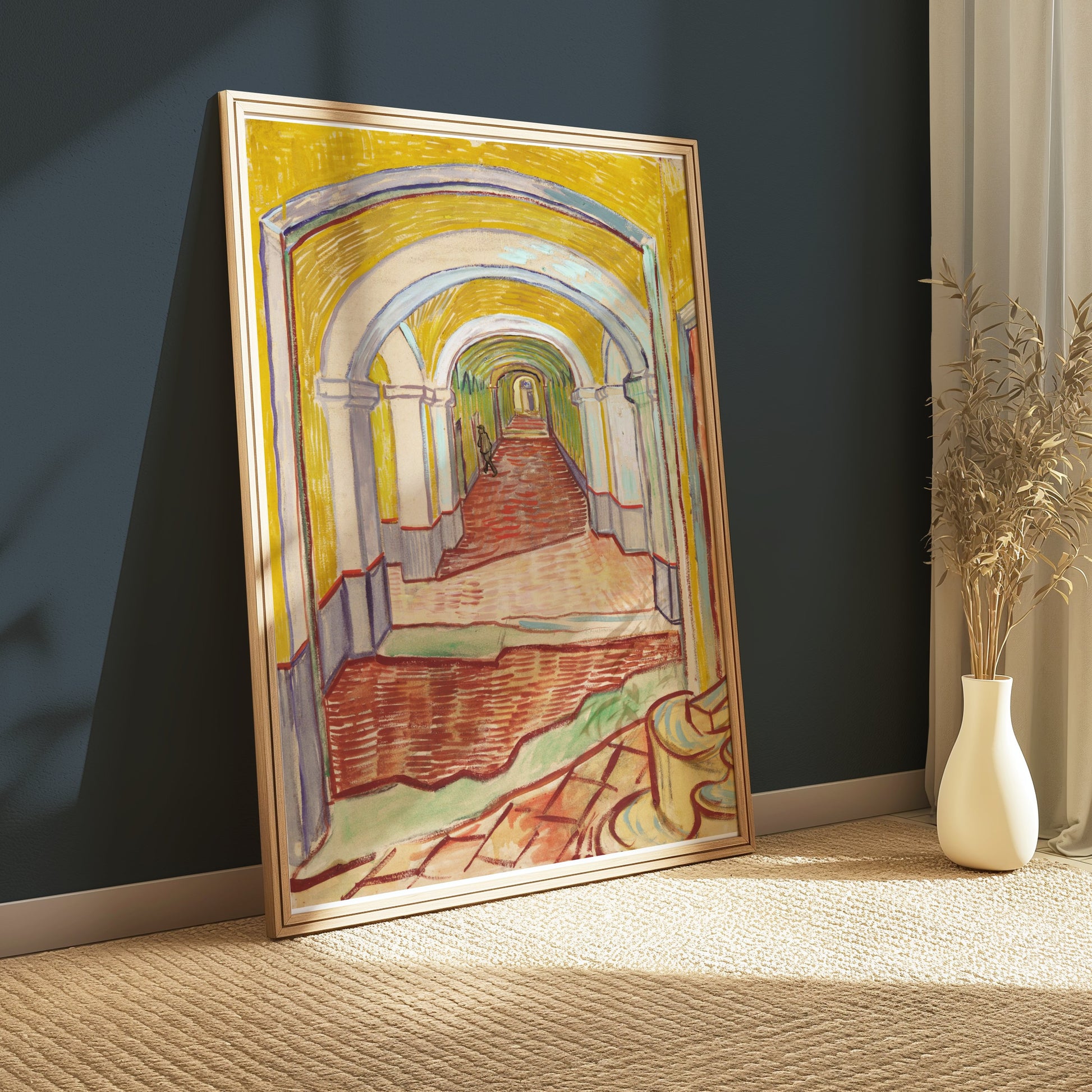 Premium Poster of Sunlit Hallway with Arched Ceilings Art Posters