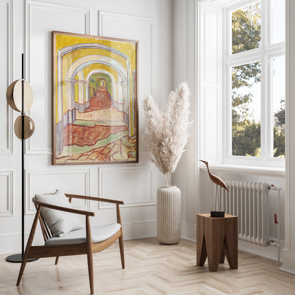 Premium Poster of Sunlit Hallway with Arched Ceilings Art Posters