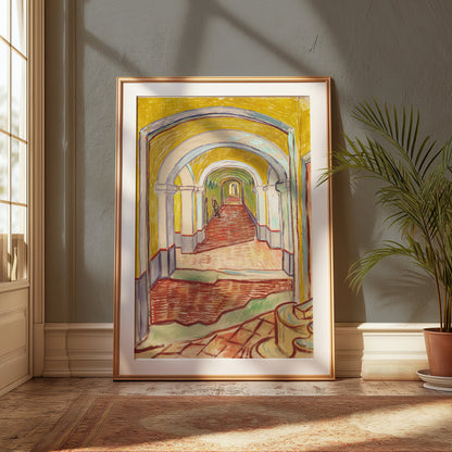 Premium Poster of Sunlit Hallway with Arched Ceilings Art Posters