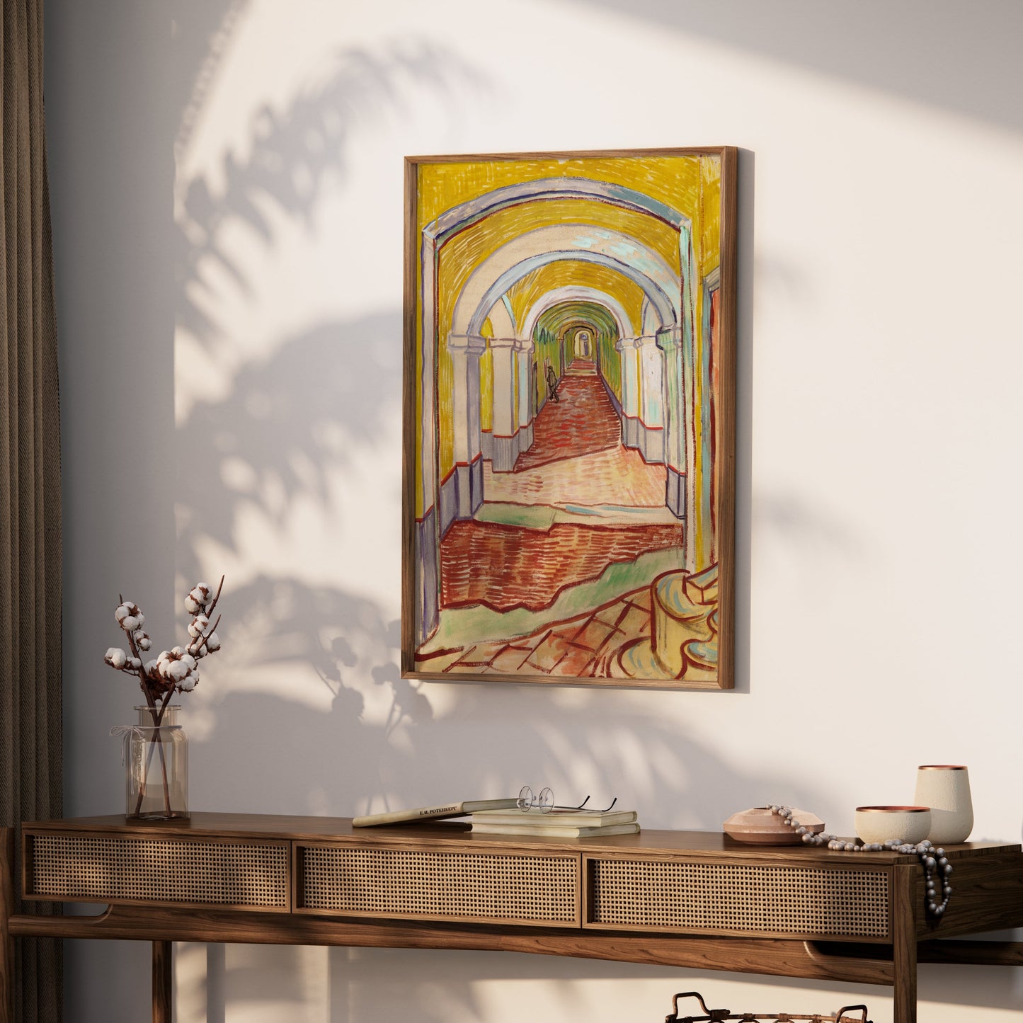 Premium Poster of Sunlit Hallway with Arched Ceilings Art Posters