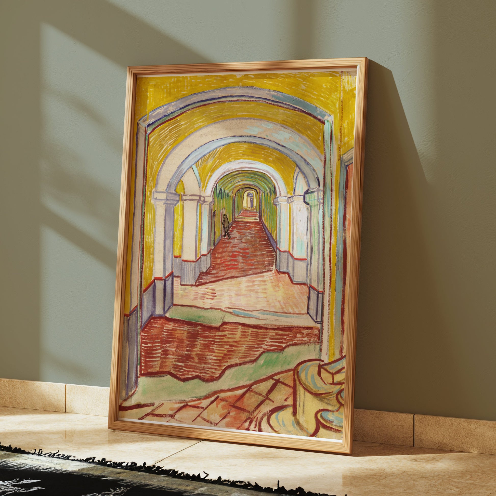 Premium Poster of Sunlit Hallway with Arched Ceilings Art Posters