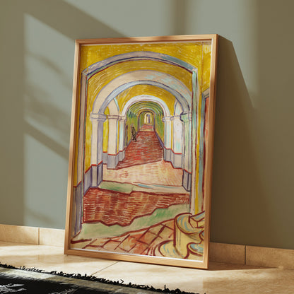 Premium Poster of Sunlit Hallway with Arched Ceilings Art Posters