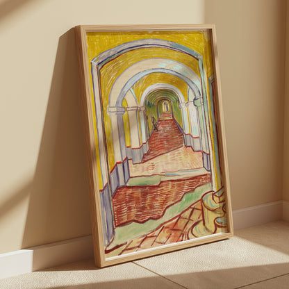 Premium Poster of Sunlit Hallway with Arched Ceilings Art Posters