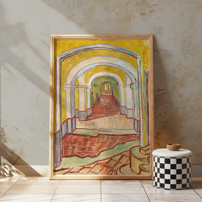 Premium Poster of Sunlit Hallway with Arched Ceilings Art Posters