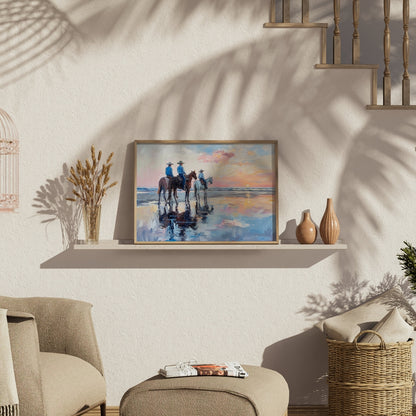 Premium Poster of Sunset Beach Cowboys Horseback Ride Posters