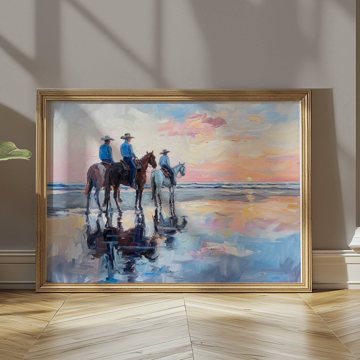 Premium Poster of Sunset Beach Cowboys Horseback Ride Posters