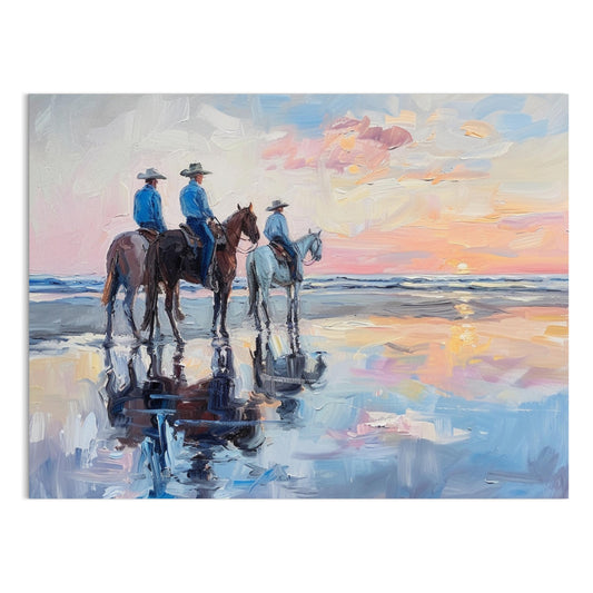 Premium Poster of Sunset Beach Cowboys Horseback Ride Posters