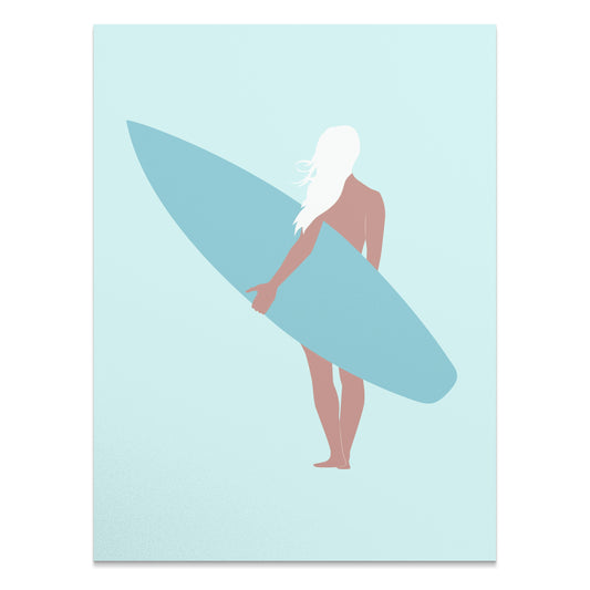 Premium Poster of Surfer Girl Holding a Surfboard Posters