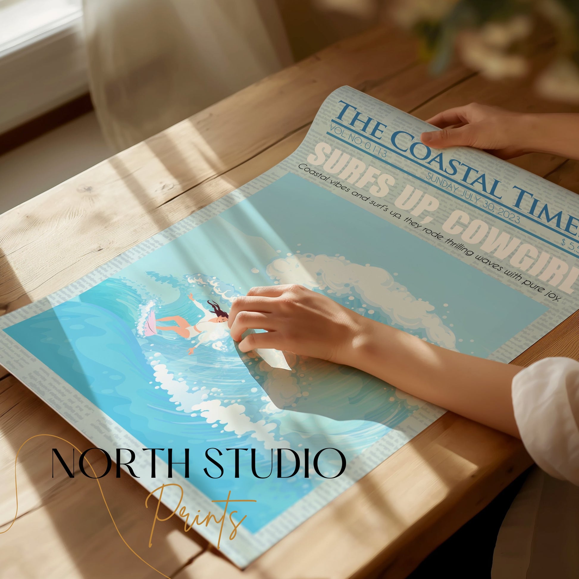 Premium Poster of Surfing Cowgirl Ocean Adventure Illustration Posters