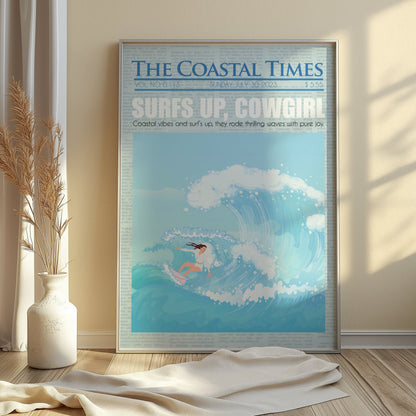 Premium Poster of Surfing Cowgirl Ocean Adventure Illustration Posters