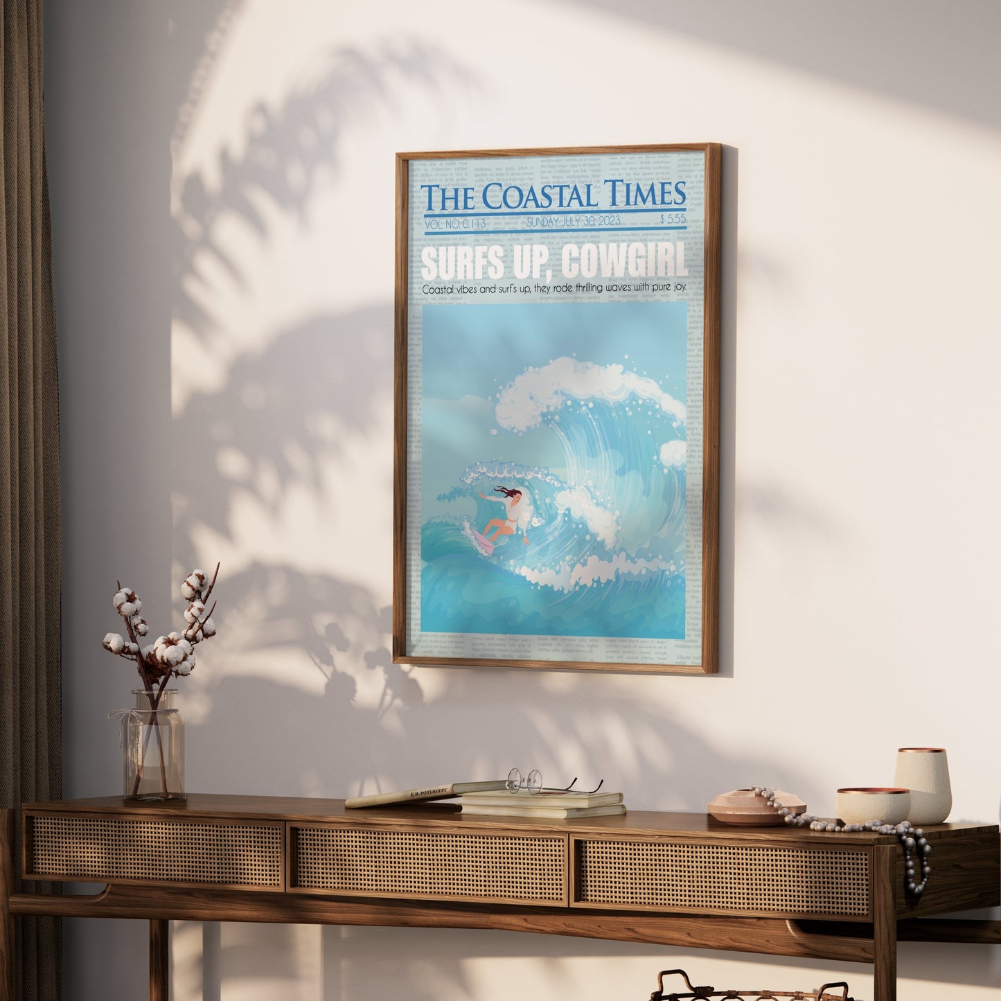 Premium Poster of Surfing Cowgirl Ocean Adventure Illustration Posters