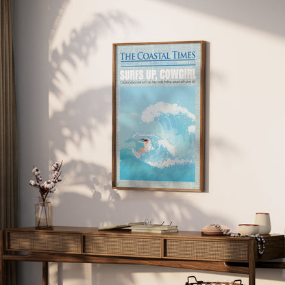 Premium Poster of Surfing Cowgirl Ocean Adventure Illustration Posters