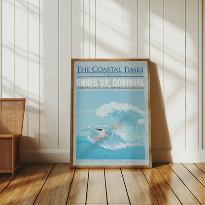 Premium Poster of Surfing Cowgirl Ocean Adventure Illustration Posters