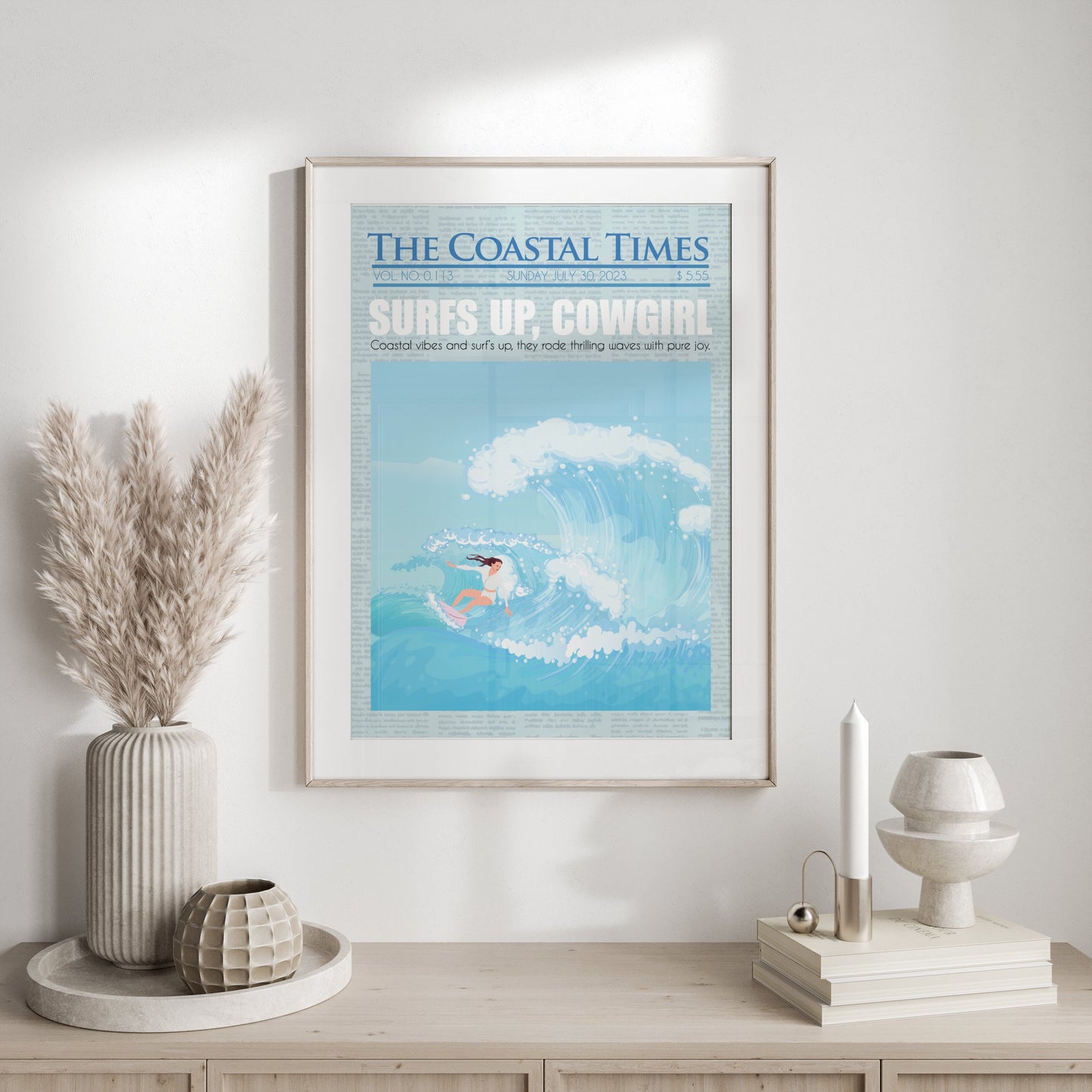 Premium Poster of Surfing Cowgirl Ocean Adventure Illustration Posters