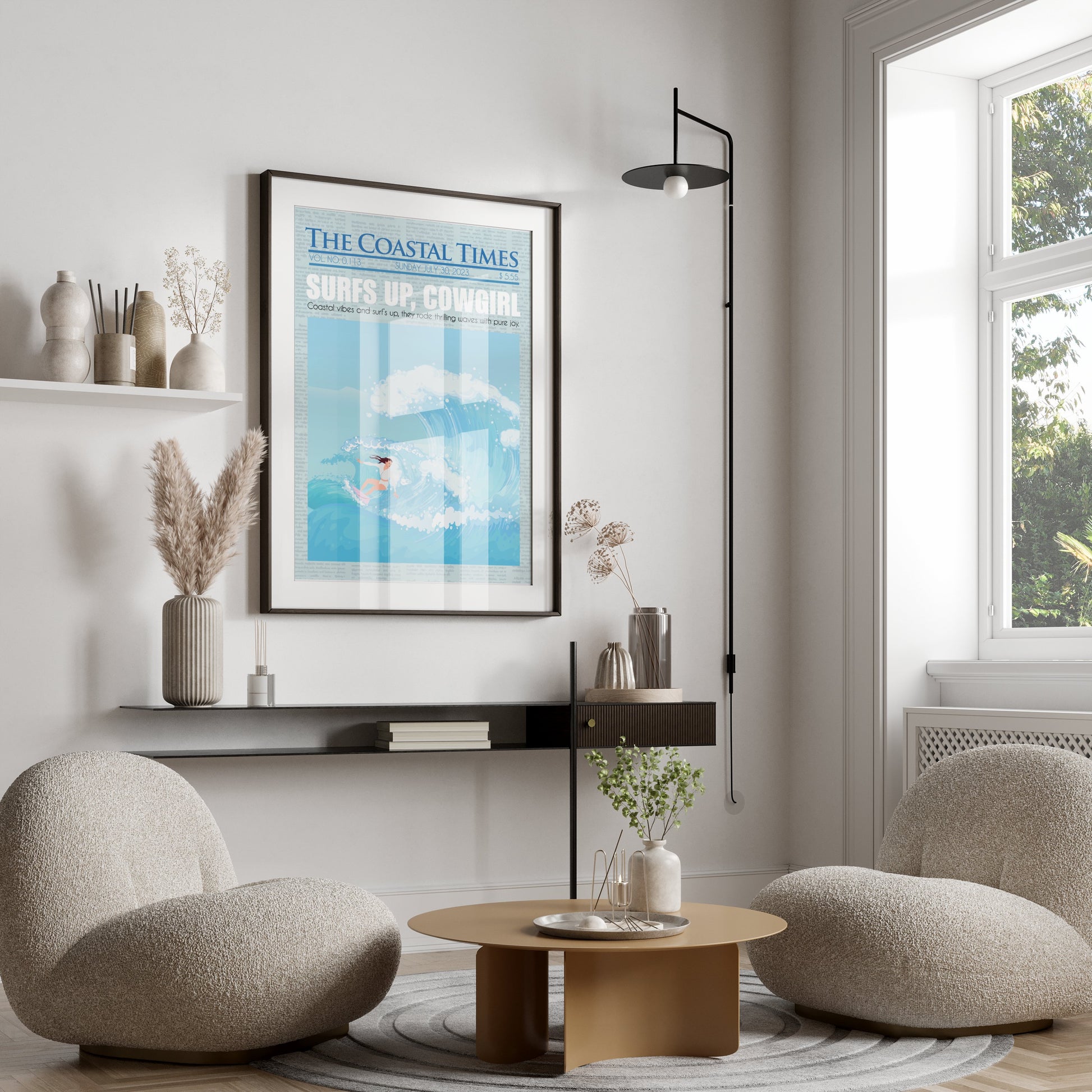 Premium Poster of Surfing Cowgirl Ocean Adventure Illustration Posters