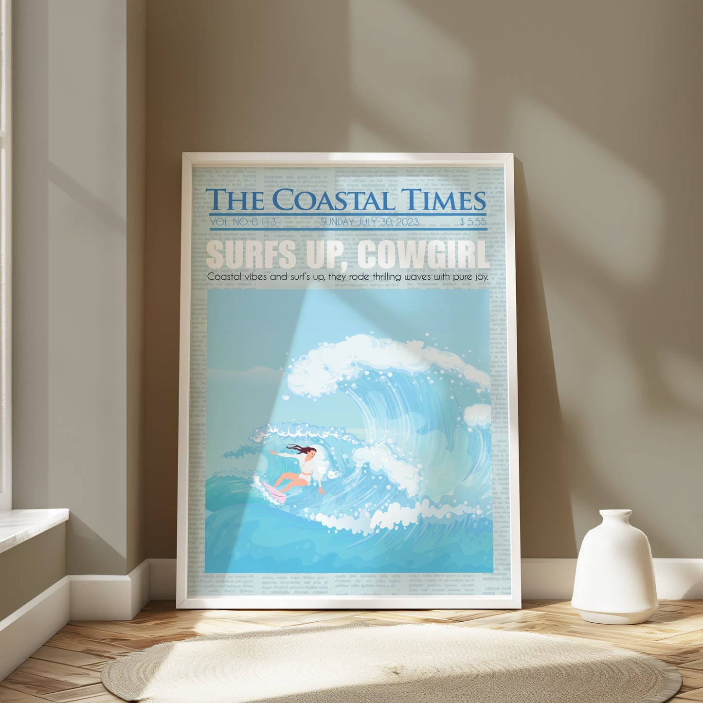Premium Poster of Surfing Cowgirl Ocean Adventure Illustration Posters