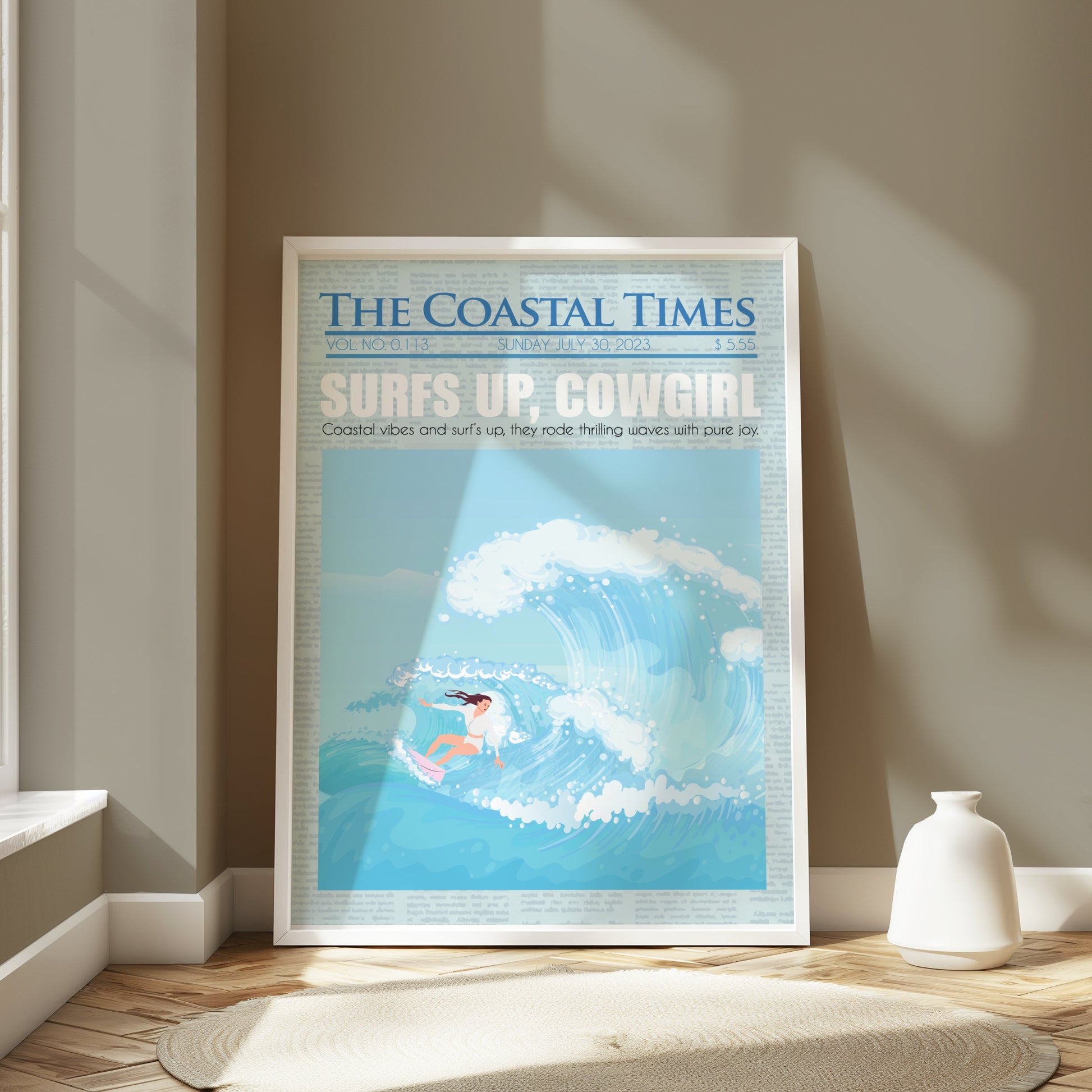 Premium Poster of Surfing Cowgirl Ocean Adventure Illustration Posters