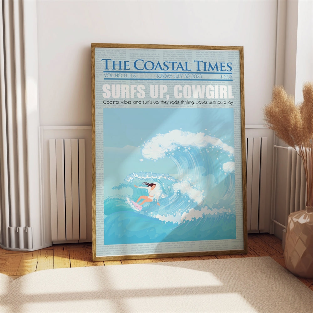 Premium Poster of Surfing Cowgirl Ocean Adventure Illustration Posters