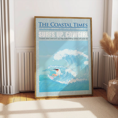 Premium Poster of Surfing Cowgirl Ocean Adventure Illustration Posters