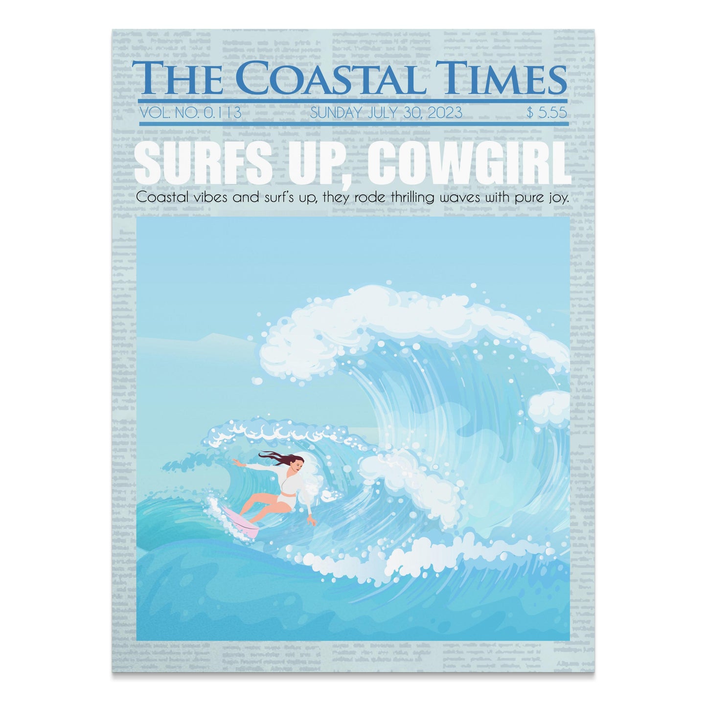 Premium Poster of Surfing Cowgirl Ocean Adventure Illustration Posters