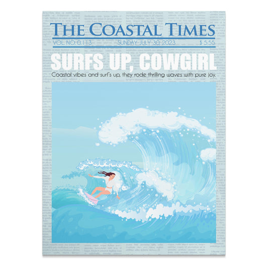 Premium Poster of Surfing Cowgirl Ocean Adventure Illustration Posters