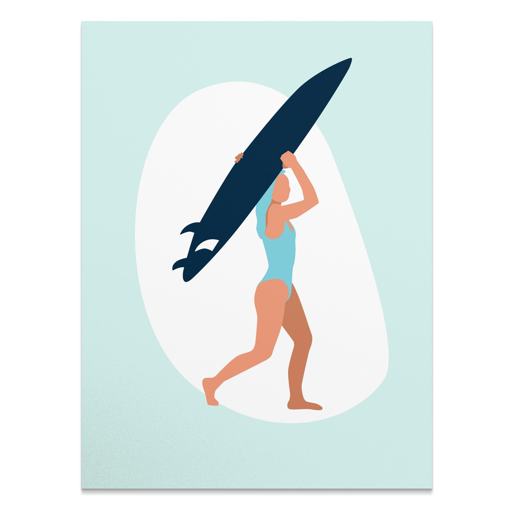 Premium Poster of Surfing Woman with Surfboard Illustration Posters